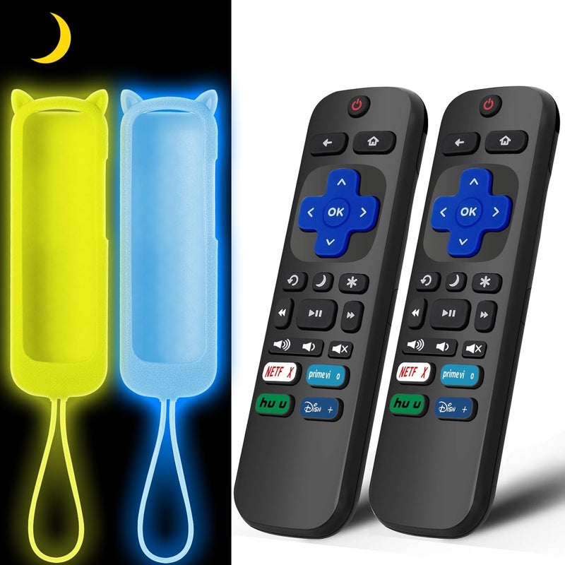 OneBom (Pack of 2) Replacement Remote for Roku TV with Soft Protective Silicone Cover(Glow in The Dark), Universal Remote for TCL/Hisense/Onn/Sharp/Element/Philips Roku Smart TV - Image 1